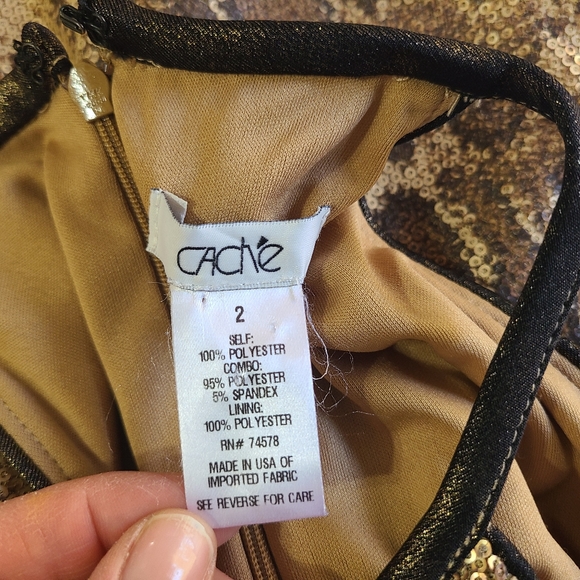 Cache Sequin Python Snake Print Halter Lined Knee Length Party Cocktail Dress - Picture 7 of 11